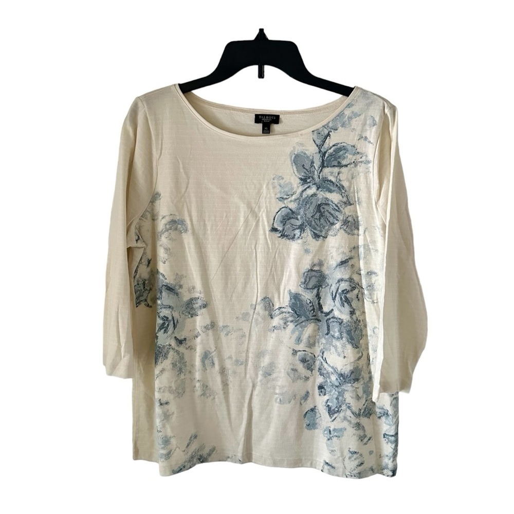 Talbots Women’s Blouse Blue & Light Cream 3/4 Sleeves Size XL(Petite)